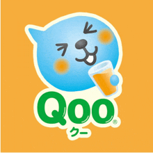 a sticker of a cartoon character holding a glass of orange juice that says q00