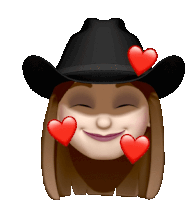 an emoji of a woman wearing a cowboy hat with red hearts on her face