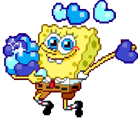 a pixel art drawing of spongebob squarepants holding a boxing glove