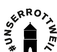 a black and white logo that says unserrottweil with a tower in the center