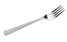 a silver fork is sitting on a white table