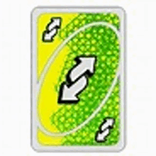 the back of a uno card with two arrows pointing in opposite directions on a white background .