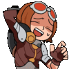 a cartoon girl wearing goggles and headphones is laughing and giving a thumbs up .