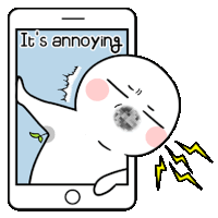 a cartoon character is holding a cell phone with a sticker that says `` it 's annoying '' .