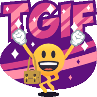 an illustration of a smiley face with a briefcase and the word tgif