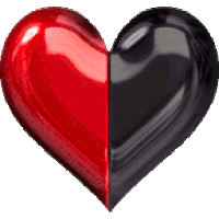 a red and a black heart are split in half .