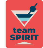 a logo for team spirit with a martini glass and a straw