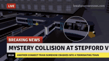 a live breaking news report about a mystery collision at stepford train station