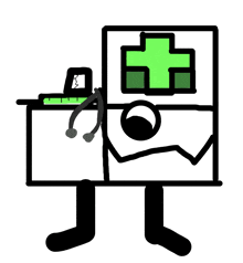 a cartoon character with a green cross on his head and a stethoscope .