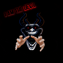 a picture of a devil with red eyes and the words i am the devil above it