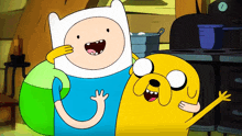 finn and jake from adventure time are hugging