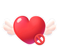 a sticker of a red heart with wings and a red no sign