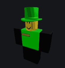 a roblox character is wearing a green top hat