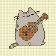 a pixel art of a cat with a guitar