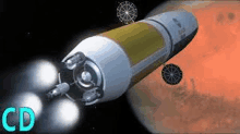 an artist 's impression of a space shuttle flying towards mars .