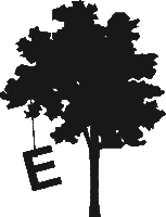 the letter e is hanging from a tree branch