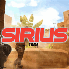 a sirius team logo is displayed on a desert scene