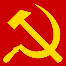 a hammer and sickle on a red background