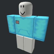 a roblox character is wearing a blue shirt with a british flag on the front