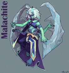 a drawing of a monster with the word malachite on the bottom