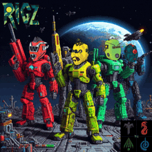 a group of robots standing next to each other with the word rez on the bottom right