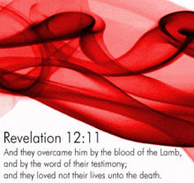 a red background with the words revelation 12:11 on it