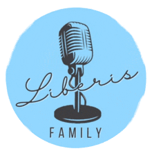 a blue circle with a microphone and the words libris family on it