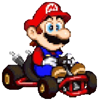 a pixel art drawing of mario riding a kart