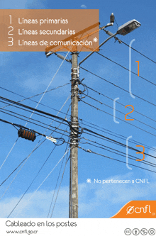 an advertisement for cableado en los postes shows a pole with lots of wires on it