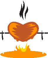 a drawing of a heart with flames coming out of it and a cross in the background