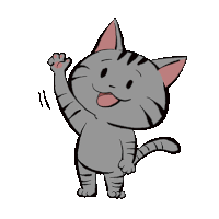 a cartoon drawing of a gray cat waving its paw .