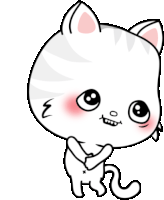 a cartoon drawing of a white cat with a pink nose