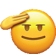 a yellow emoji is saluting with a hand on its forehead .