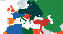 a map of europe with a few countries in different colors