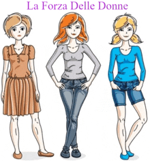 three women are standing next to each other and the words la forza delle donne are on the bottom