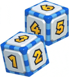 a pair of blue and white dice with the numbers 1 2 and 5 on them