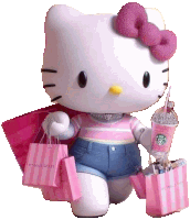 a victoria 's secret hello kitty doll holding a starbucks cup