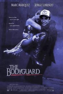 a movie poster for the bodyguard shows a man carrying a woman in his arms