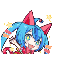 a cartoon character with blue hair and cat ears