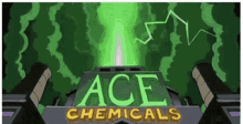 an ace chemicals sign with a green lightning bolt