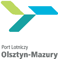 a logo for port lotniczy olsztyn-mazury shows a green and blue arrow