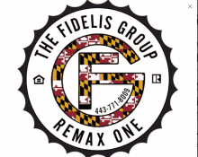 a logo for the fidelis group remax one with the phone number 443-771-9009