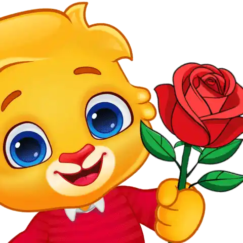 a cartoon bear is holding a red rose in his hand