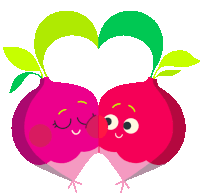 a cartoon illustration of two radishes making a heart shape