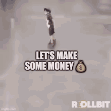 a boy wearing a helmet and mask is walking on a skateboard with a bag of money behind him .