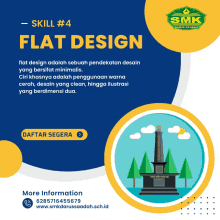 a poster for skill # 4 flat design with a picture of a statue