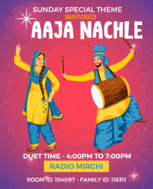 an advertisement for aaja nachle shows a man and a woman dancing