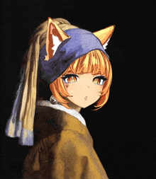 a painting of a girl with a pearl earring and cat ears