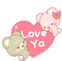 two teddy bears are holding a pink heart that says love ya