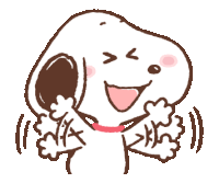 a cartoon drawing of snoopy laughing with his eyes closed and his mouth open